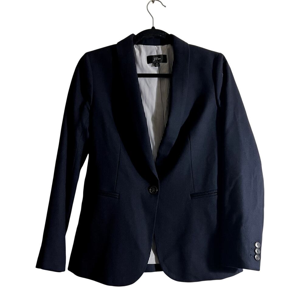 J. Crew Wool Parker Blazer Jacket classic office Blue Size 2 C5 - Picture 2 of 6